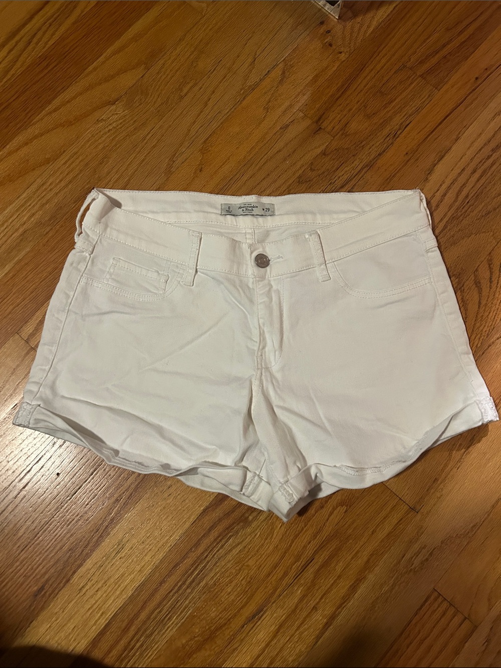 Abercrombie & Fitch White Denim Cuffed Mini Shorts | Size 8